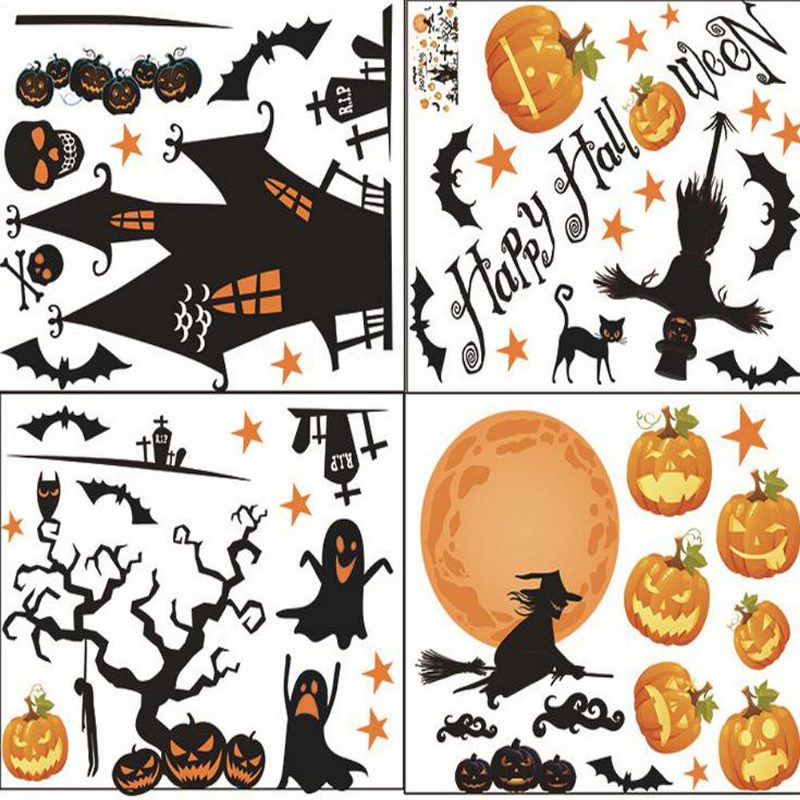 Halloween Vedenpitävät Pvc-seinätarrat Goottilainen Kurpitsan Lyhty Noitakuvio Diy-kodin Lastenhuoneen Sisustus