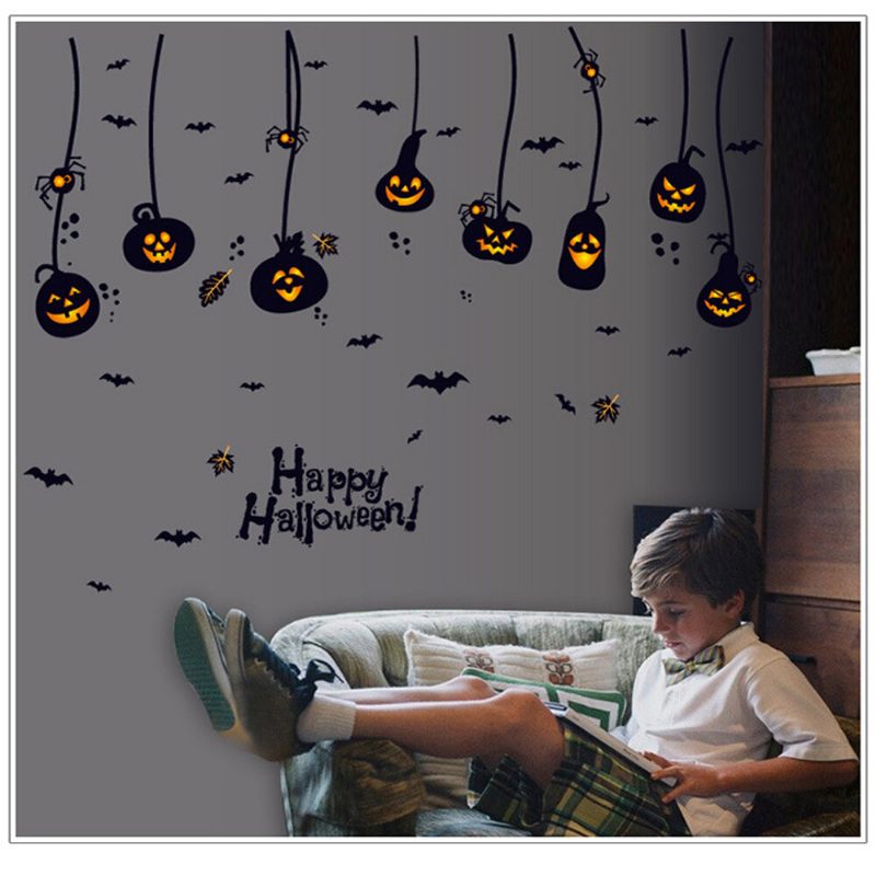 Halloween Vedenpitävät Pvc-seinätarrat Goottilainen Kurpitsan Lyhty Noitakuvio Diy-kodin Lastenhuoneen Sisustus