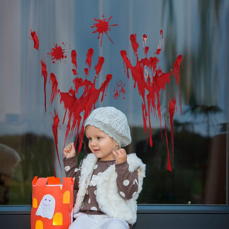 Halloween-veren Kädenjälki Lasi-ikkunatarra Irrotettavat Seinätarrat Olohuoneen Luokkahuonekoristeet