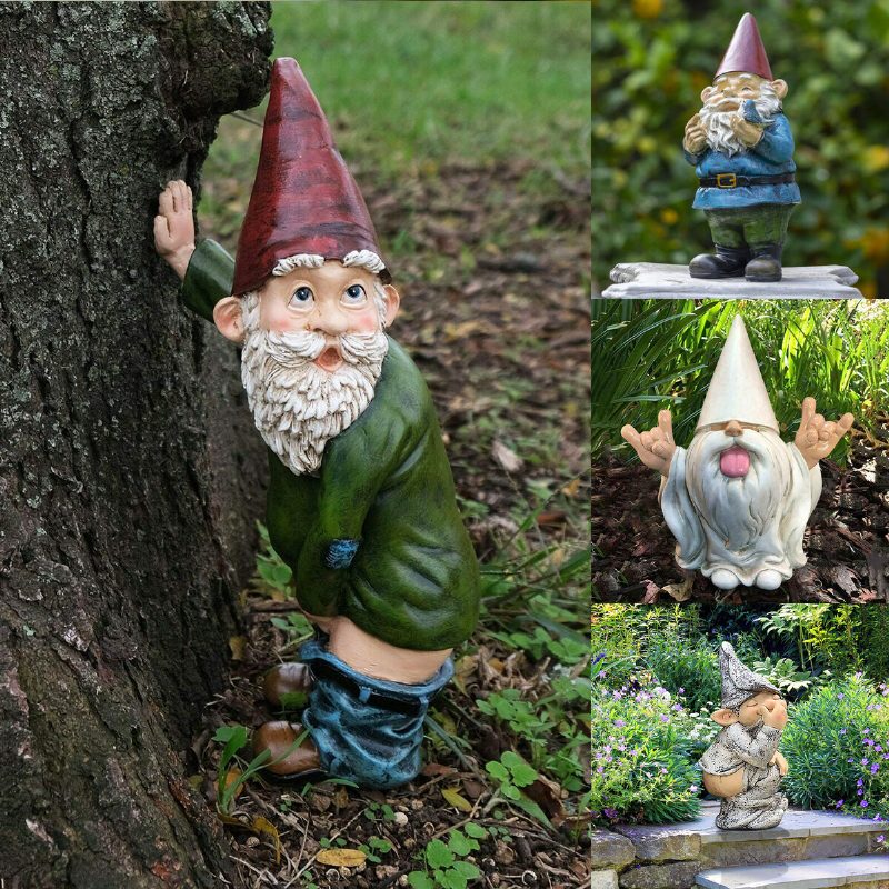 Resin Funny Naughty Garden Gnome Nurmikon Sisä- Tai Ulkokoristeisiin