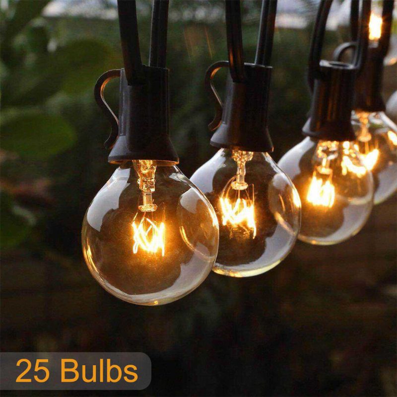 25ft Patio String Light Christmas G40 Globe Festoon Polttimo Keiju Outdoor Juhla Puutarha Garland Häät Koristevalot