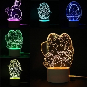 3d Illusion Easter Egg Rabbit Led-yövalo Usb Värikäs Pöytälamppu Holiday Decor Dc5v