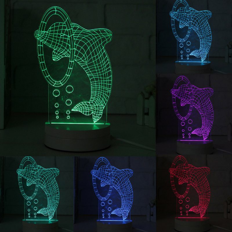 3d-monivärinen Led Dolphin Pattern -yövalolamppu Kytkimellä Home Party Decor 220v