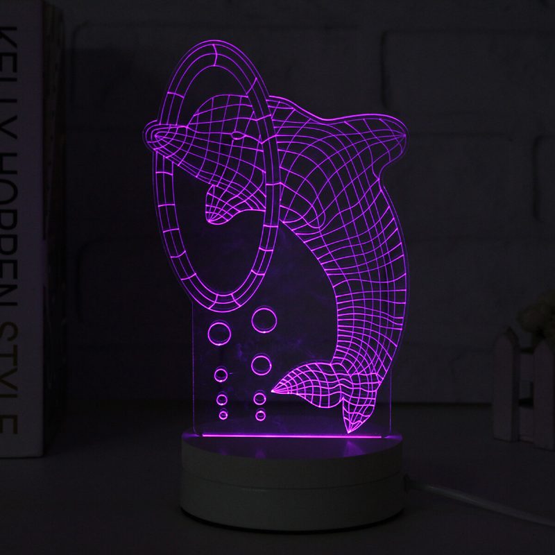 3d-monivärinen Led Dolphin Pattern -yövalolamppu Kytkimellä Home Party Decor 220v