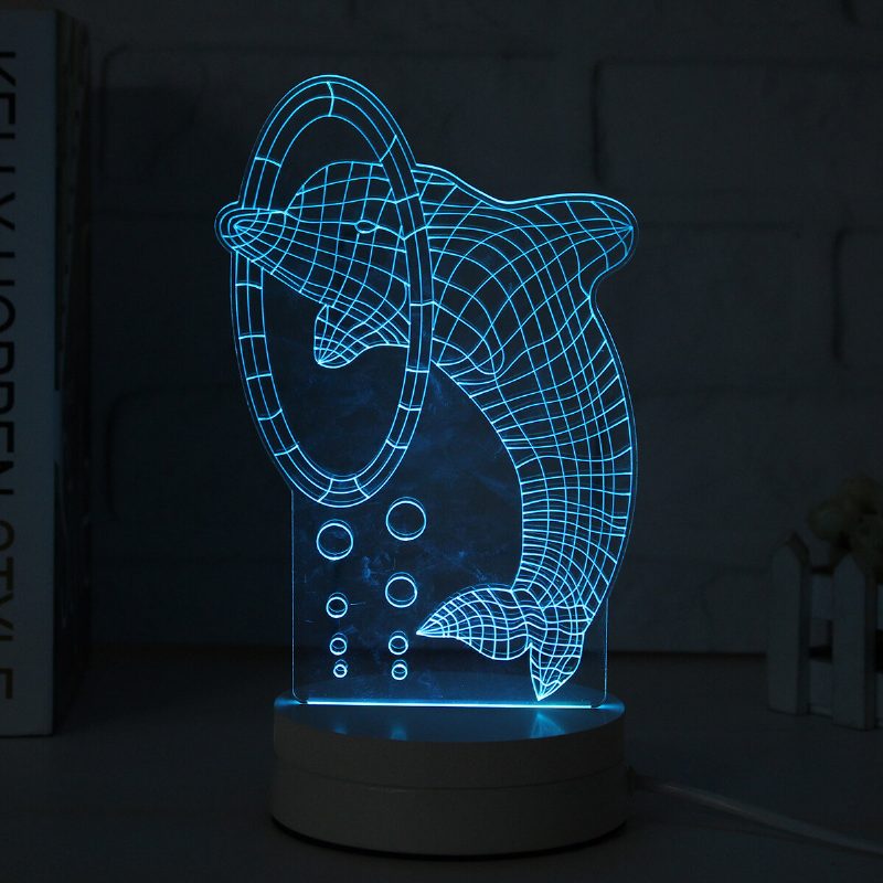 3d-monivärinen Led Dolphin Pattern -yövalolamppu Kytkimellä Home Party Decor 220v