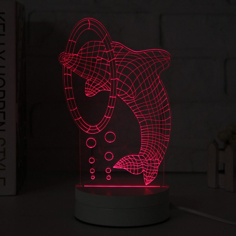 3d-monivärinen Led Dolphin Pattern -yövalolamppu Kytkimellä Home Party Decor 220v