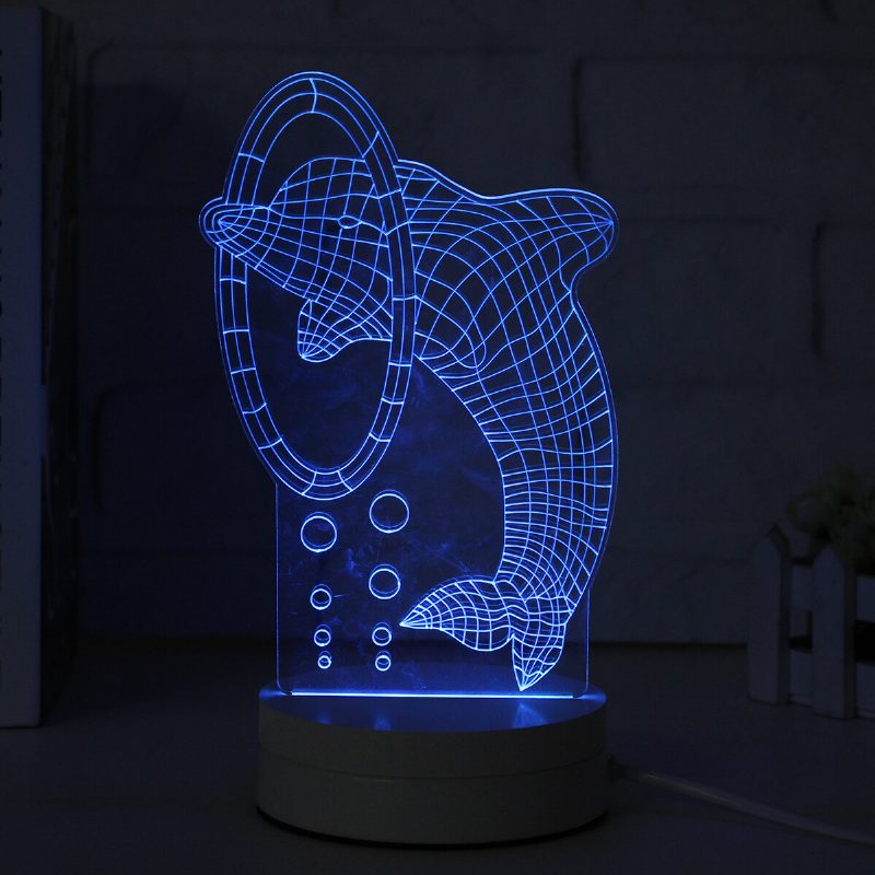 3d-monivärinen Led Dolphin Pattern -yövalolamppu Kytkimellä Home Party Decor 220v