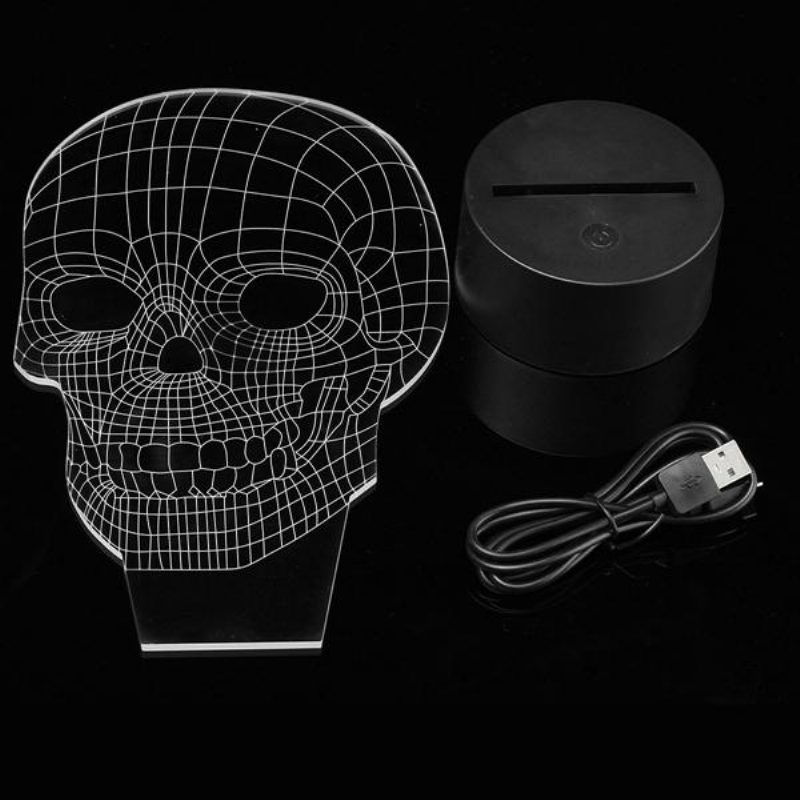 3d Skull Illusion Led Pöytävalaisin Usb 7 Väriä Vaihtava Yölamppu Kodin Sisustukseen