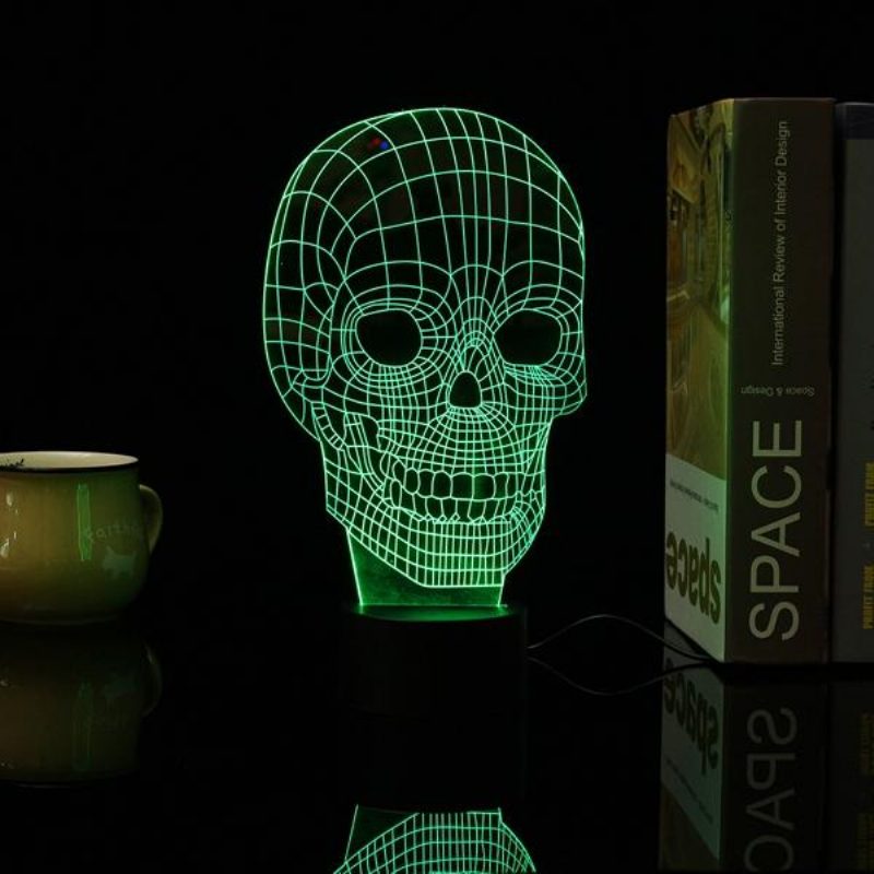 3d Skull Illusion Led Pöytävalaisin Usb 7 Väriä Vaihtava Yölamppu Kodin Sisustukseen