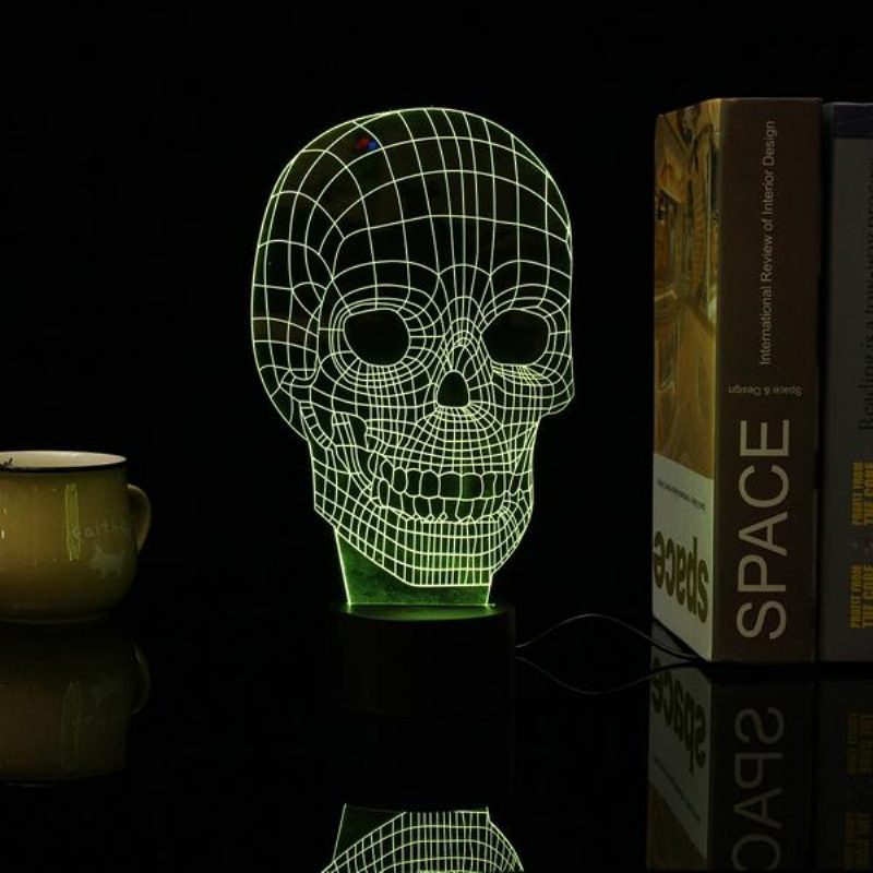 3d Skull Illusion Led Pöytävalaisin Usb 7 Väriä Vaihtava Yölamppu Kodin Sisustukseen