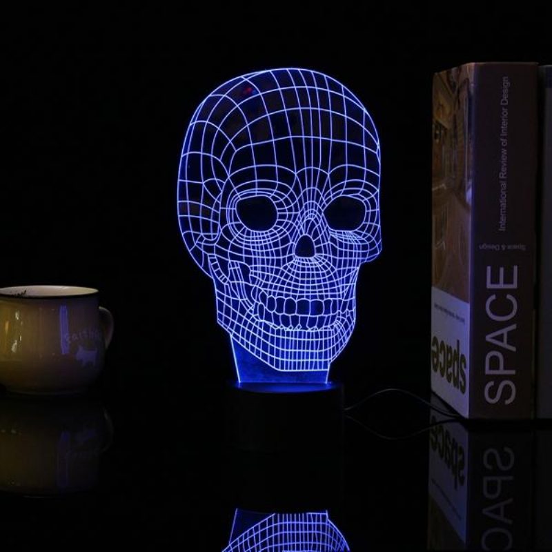 3d Skull Illusion Led Pöytävalaisin Usb 7 Väriä Vaihtava Yölamppu Kodin Sisustukseen