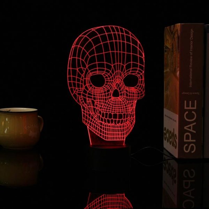 3d Skull Illusion Led Pöytävalaisin Usb 7 Väriä Vaihtava Yölamppu Kodin Sisustukseen