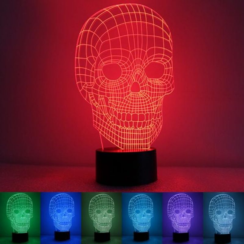 3d Skull Illusion Led Pöytävalaisin Usb 7 Väriä Vaihtava Yölamppu Kodin Sisustukseen