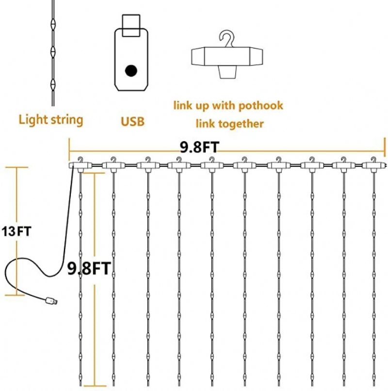 3x3m300 Gytf Verhovalot Äänellä Aktivoidulla Usb-virralla Toimivat Led-keiju Jouluvalot Kaukosynkronointi Musiikin Kanssa Asetuksella 8 Tilan Riippuvalaisin Makuuhuoneen Hääkoristeisiin