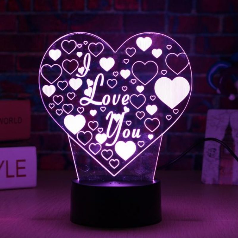 Led 3d Värikäs I Love You Yövalo Kaukosäädin Kosketusanturi Pöytälamppu