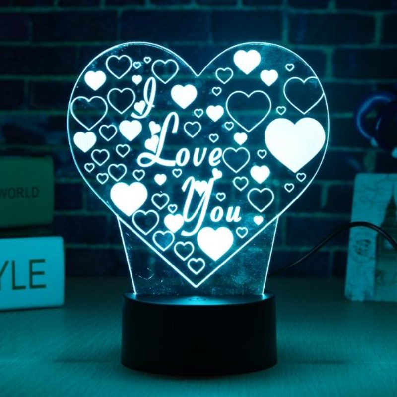 Led 3d Värikäs I Love You Yövalo Kaukosäädin Kosketusanturi Pöytälamppu