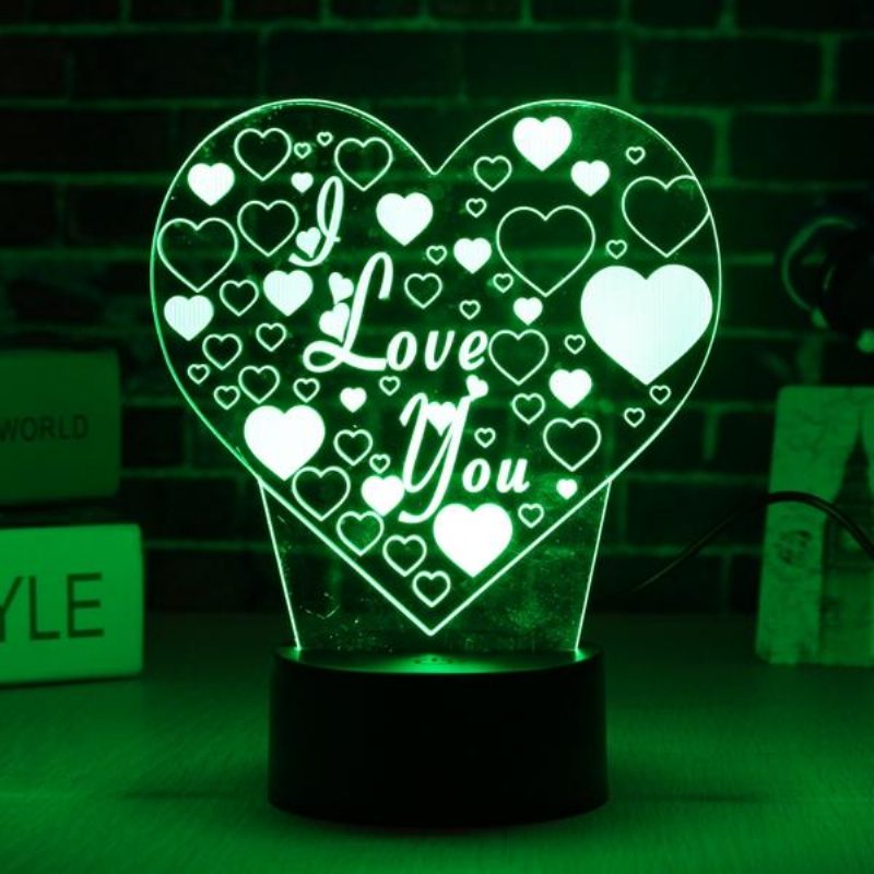 Led 3d Värikäs I Love You Yövalo Kaukosäädin Kosketusanturi Pöytälamppu