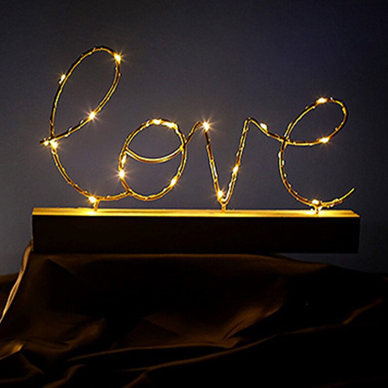 Puinen Mini Led-yövalo Home Love Desktop Letter Lamppu Party Decor