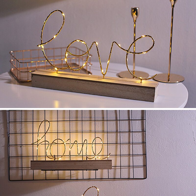 Puinen Mini Led-yövalo Home Love Desktop Letter Lamppu Party Decor