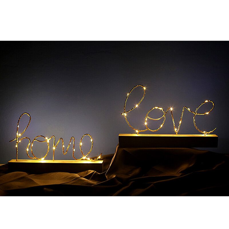 Puinen Mini Led-yövalo Home Love Desktop Letter Lamppu Party Decor