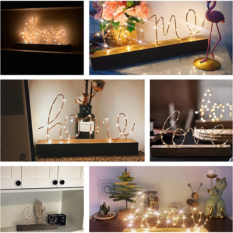 Puinen Mini Led-yövalo Home Love Desktop Letter Lamppu Party Decor