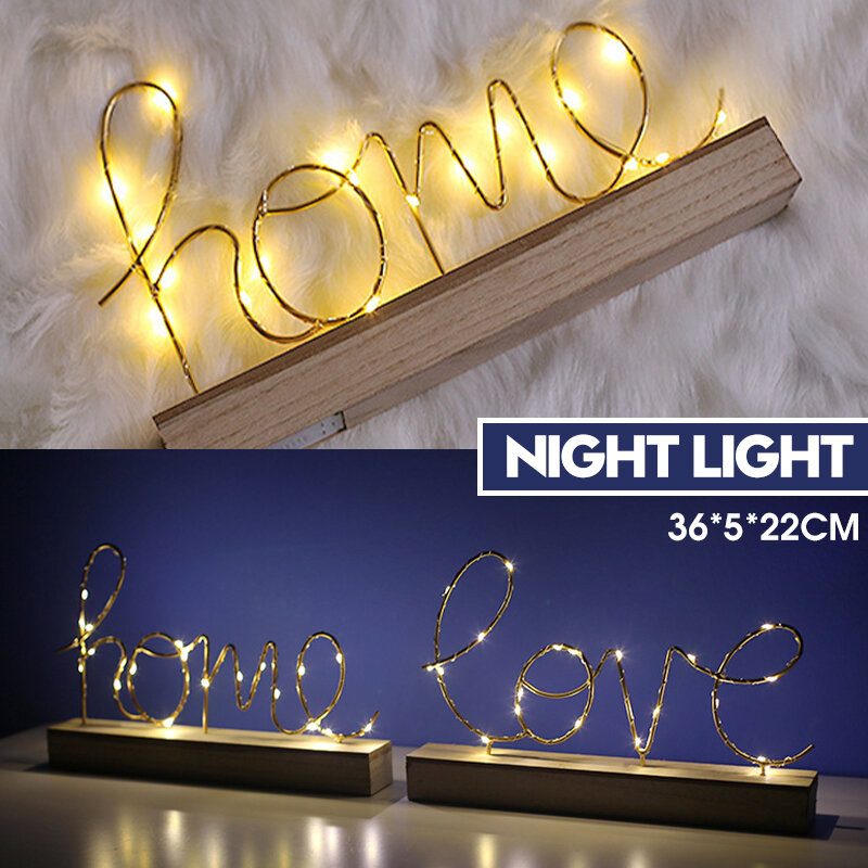 Puinen Mini Led-yövalo Home Love Desktop Letter Lamppu Party Decor