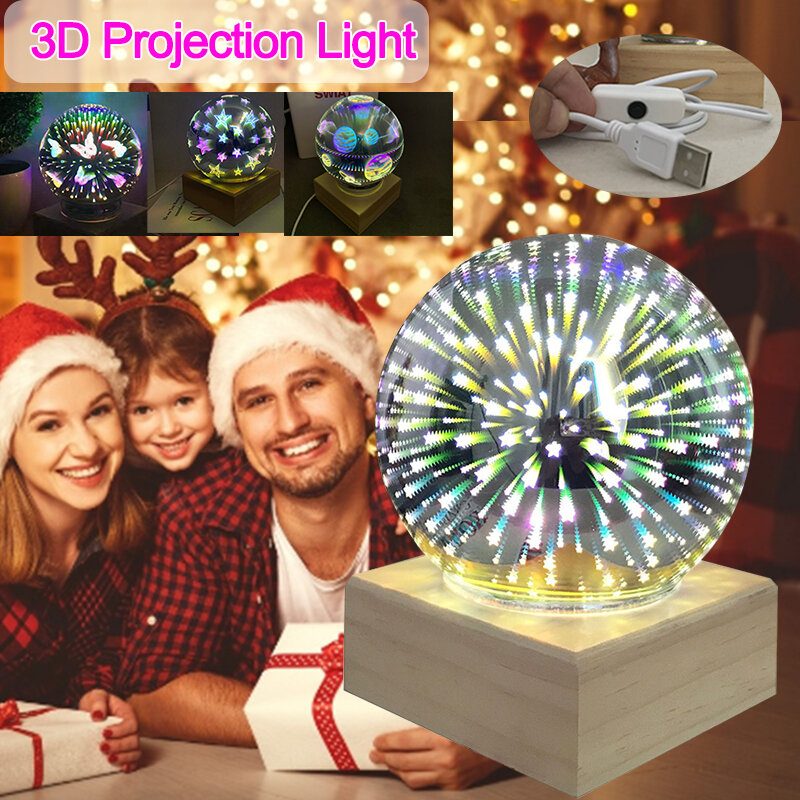 Puu Värikäs 3d Magic Ball Projection Lamppu Usb Power Yövalo Joulukoristeisiin Valot Joululahja