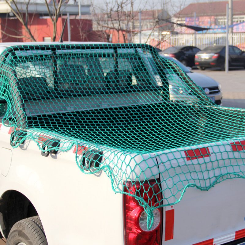 Heavy Duty Cargo Net 220x170cm Vihreä Elastinen Mesh Säilytys Pickup Truck Perävaunu Auton Roskakori Verkkokannet