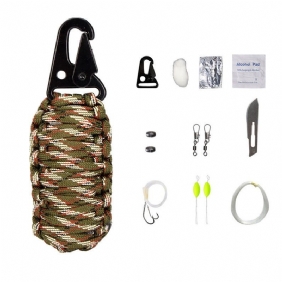 16 Kpl Outdoor Paracord Kit Selviytymisköysi Setti Kalastusvälineet Camping Karabiini Hätävarusteet