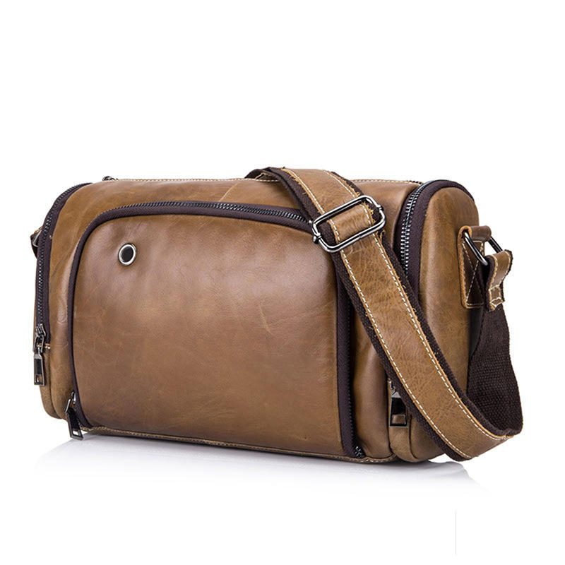 Miesten Aitoa Nahkaa Vintage-olkalaukkupakkaus Crossbody Messenger Gym Pouch Sport Travel