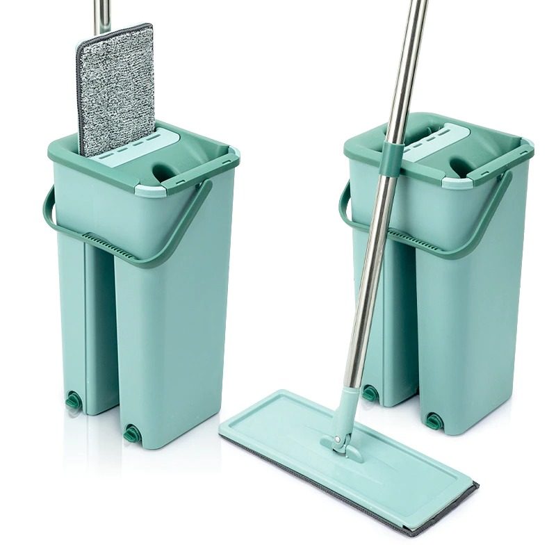 Flat Mop Bucket Hand Free Wringing Lattiapuhdistus Mikrokuituliina Moppityynyt