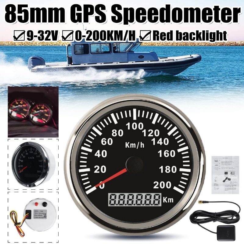 200km/h Gps Nopeusmittari Matkamittari 85mm Gps-antennilla Auton Moottoripyörille Vene Auto Ruostumaton