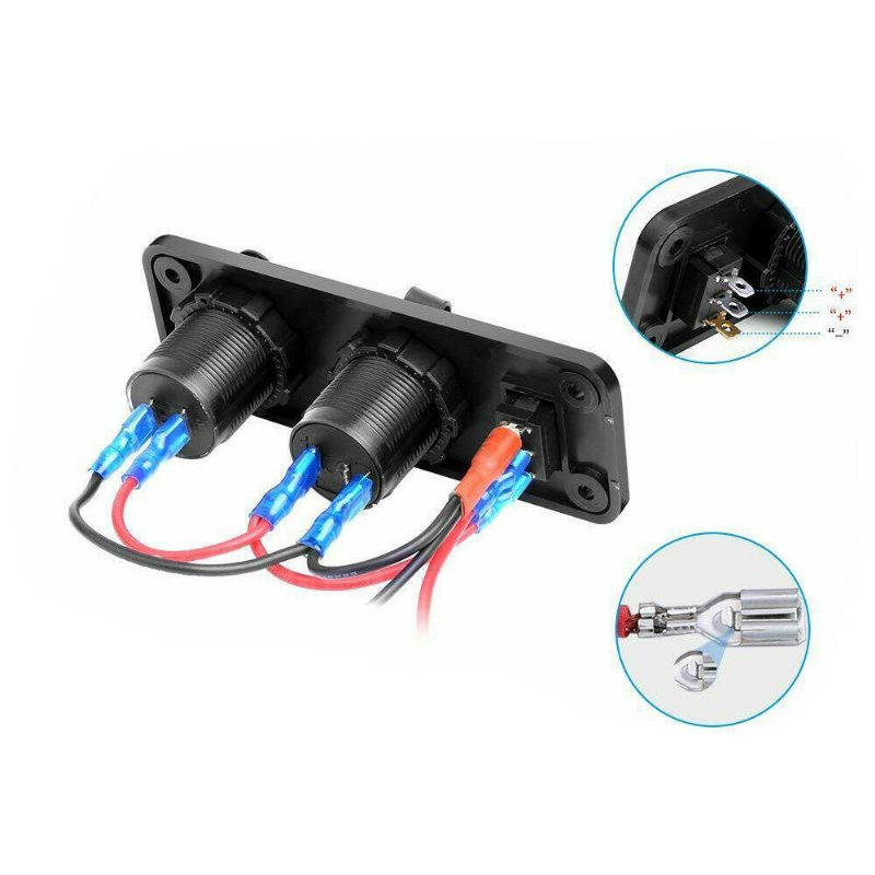 3 In 1 Kaksois-usb-laturi Led-volttimittari 12v 24v Virtapistoke Päälle-pois-kytkinpaneeli Musta Merikäyttöinen Vene Moottoripyöräauto