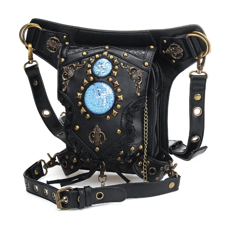 Moottoripyörän Steampunk-vyötärölaukku Pu-nahkainen Käsilaukku Olka Gothic Retro Victorian Style