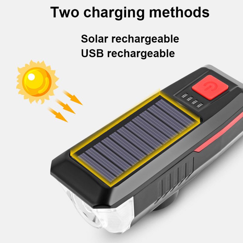 Solar Power Polkupyörän Ajovalot Ring Bell Light Vedenpitävä Ladattava Pyörän Etulamppu