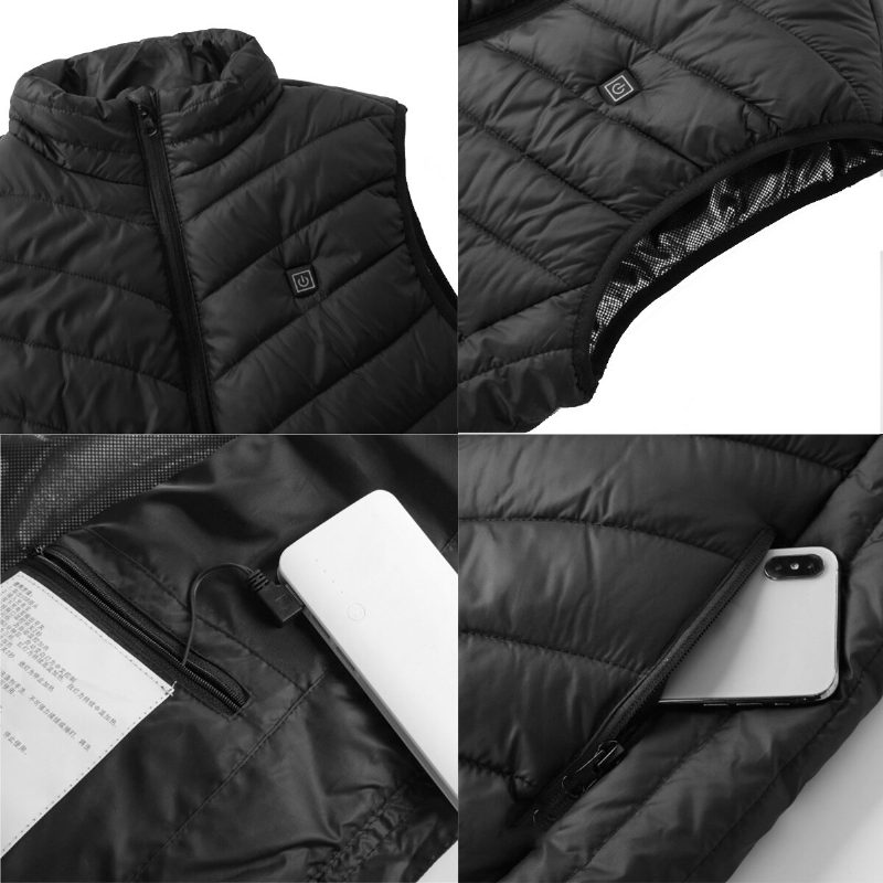 Unisex Electric Vest Lämmitetty Takki Usb Winter Body Warmer Tuulenpitävä Gilet Coats