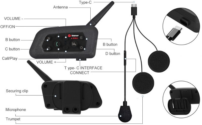 V6 1500m Moottoripyörä Bluetooth-kypärä Radiopuhelin Vedenpitävä Bluetooth-kaiutin Voi Kaksi Ihmistä Puhua Samaan Aikaan