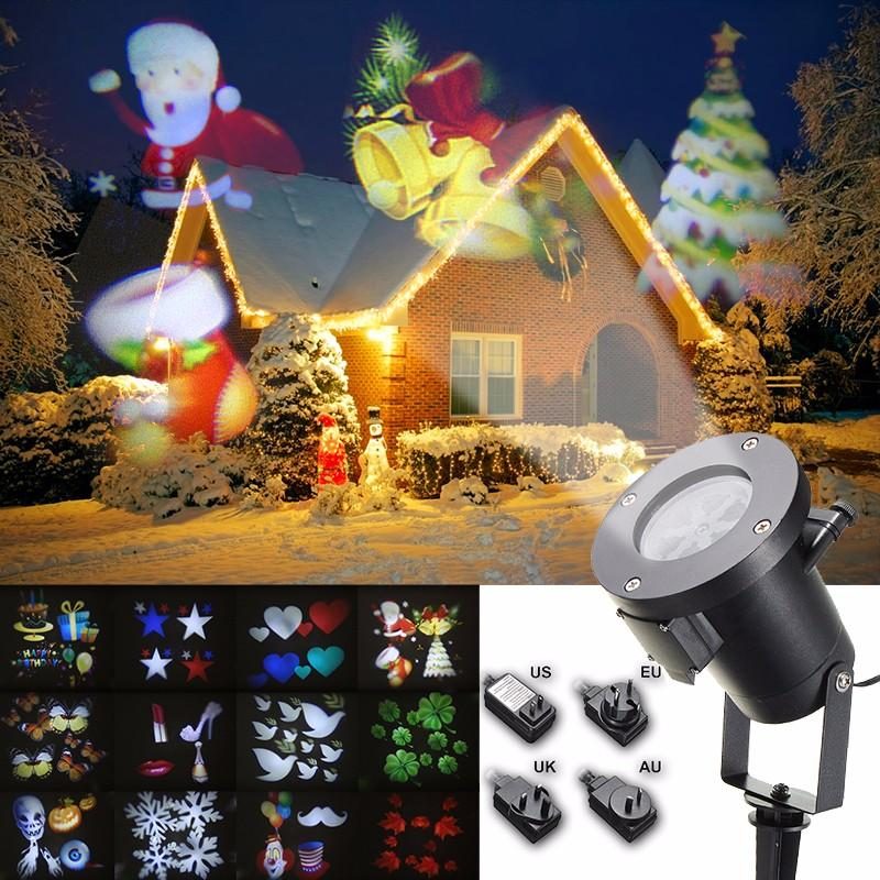 12-kuvioinen Vedenpitävä Led Liikkuva Projektori Stage Light Christmas Halloween -lamppu