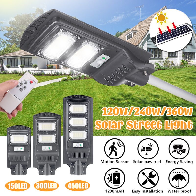 120/240/360w Led Wall Street Light Solar Power Motion Sensing Lamp Garden Remote