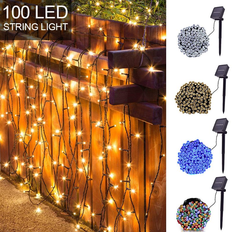 12m 100led Aurinkoenergialla Toimiva Fairy String Light -joulujuhla Ulkopuutarhasisustus