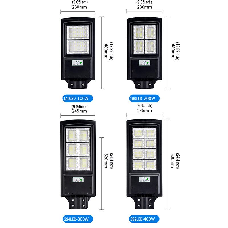 140/160/324/392led 100/200/300/400w Led Aurinkopaneeli Street Light Pir-liiketunnistinseinälamppu + Etäkoti