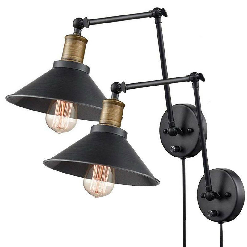 1kpl/2kpl 60w 110v Us Plug Industrial Black Sconce Säädettävä Kääntövarsikulma Vintage Seinäkiinnityspistoke Lampussa