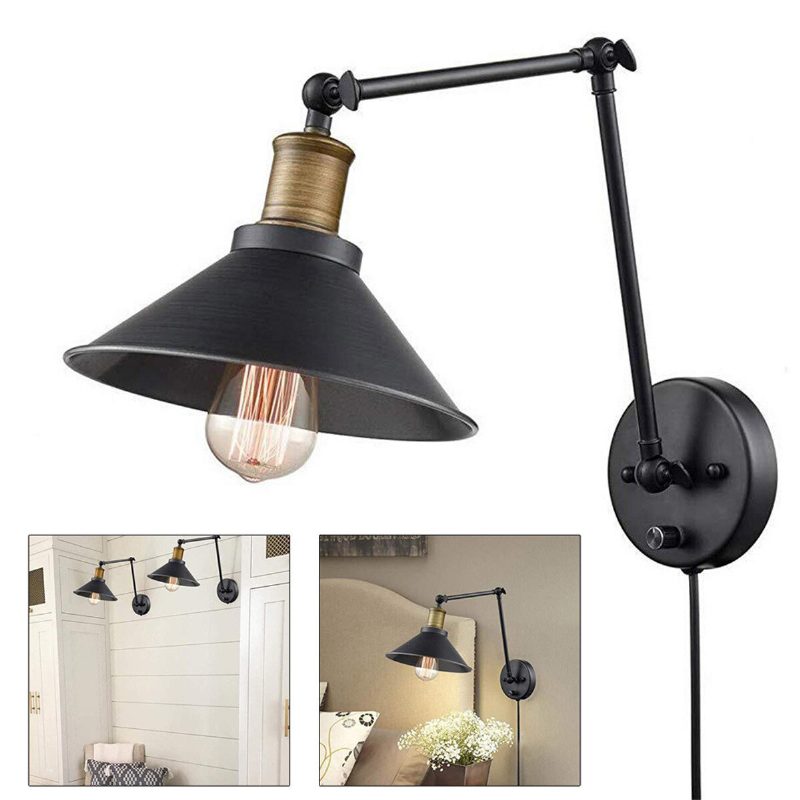 1kpl/2kpl 60w 110v Us Plug Industrial Black Sconce Säädettävä Kääntövarsikulma Vintage Seinäkiinnityspistoke Lampussa