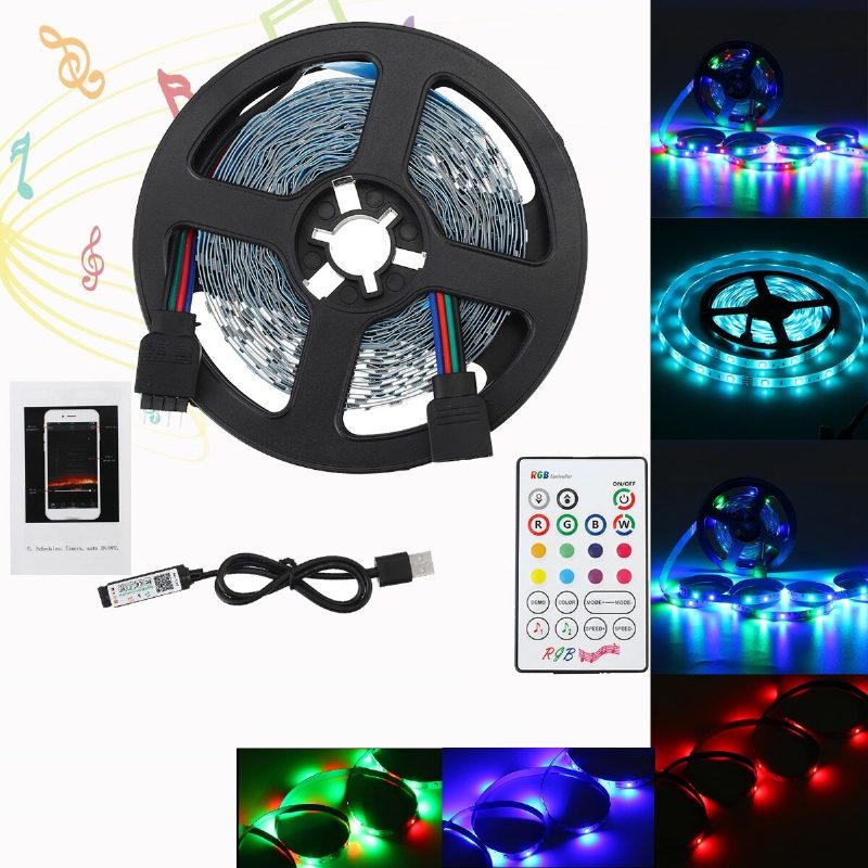 1m/2m/3m/4m/5m Bluetooth App 3528smd Rgb Usb Led-nauhavalo Sisäkäyttöinen Nauhalamppu + Kaukosäädin