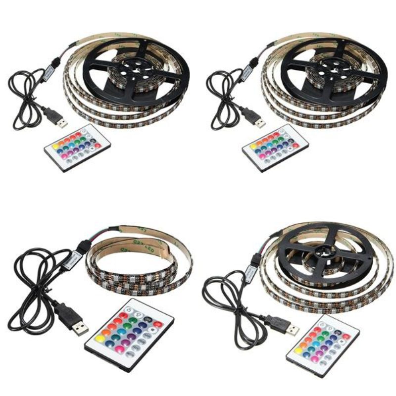 1m 2m 3m 4m Vedenpitävä 5050 Rgb Led Usb-nauhavalo Tv:n Taustavalosarja + 24 Avaimen Kaukosäädin