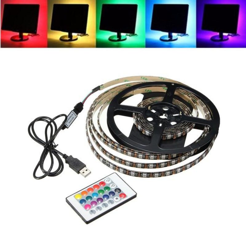 1m 2m 3m 4m Vedenpitävä 5050 Rgb Led Usb-nauhavalo Tv:n Taustavalosarja + 24 Avaimen Kaukosäädin