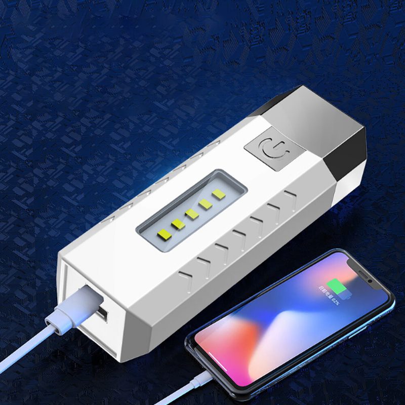 2*led+5*cob Kolmen Valonlähteen Taskulamppu 18650 Usb Ladattava Kannettava Vedenpitävä Led-taskulamppu Power Bank -toiminnolla