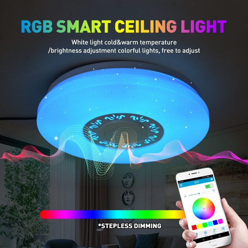 34cm Rgb Led Musiikki Kattovalot Kodin Valaistus App Bluetooth Valo Makuuhuoneen Valaisimet Älykäs Kattolamppu + Kaukosäädin