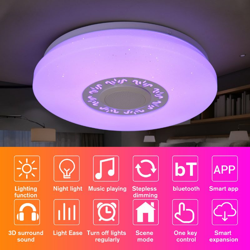 34cm Rgb Led Musiikki Kattovalot Kodin Valaistus App Bluetooth Valo Makuuhuoneen Valaisimet Älykäs Kattolamppu + Kaukosäädin