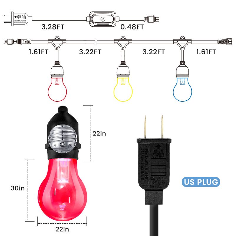 48ft Elfeland-kaukosäädin Rgb Light String Gateway Valaistus 15kpl Polttimoilla Us Plug Ac100-240v Vedenpitävä Ip65